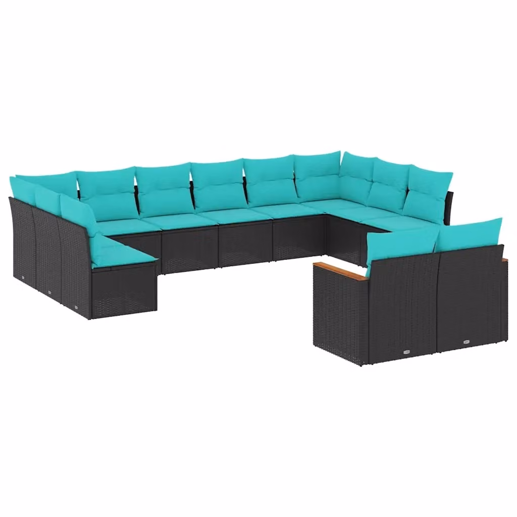 Set di divani da giardino vidaXL a forma di U in rattan con cuscini inclusi, struttura in metallo e tessuto resistente ai raggi UV, colori nero, blu e turchese – 2
