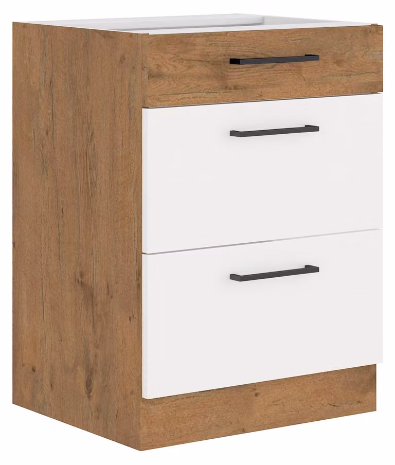 Mobile base Vigo 60 in rovere Lancelot bianco lucido, cassetto a estrazione totale con chiusura ammortizzata, cucina