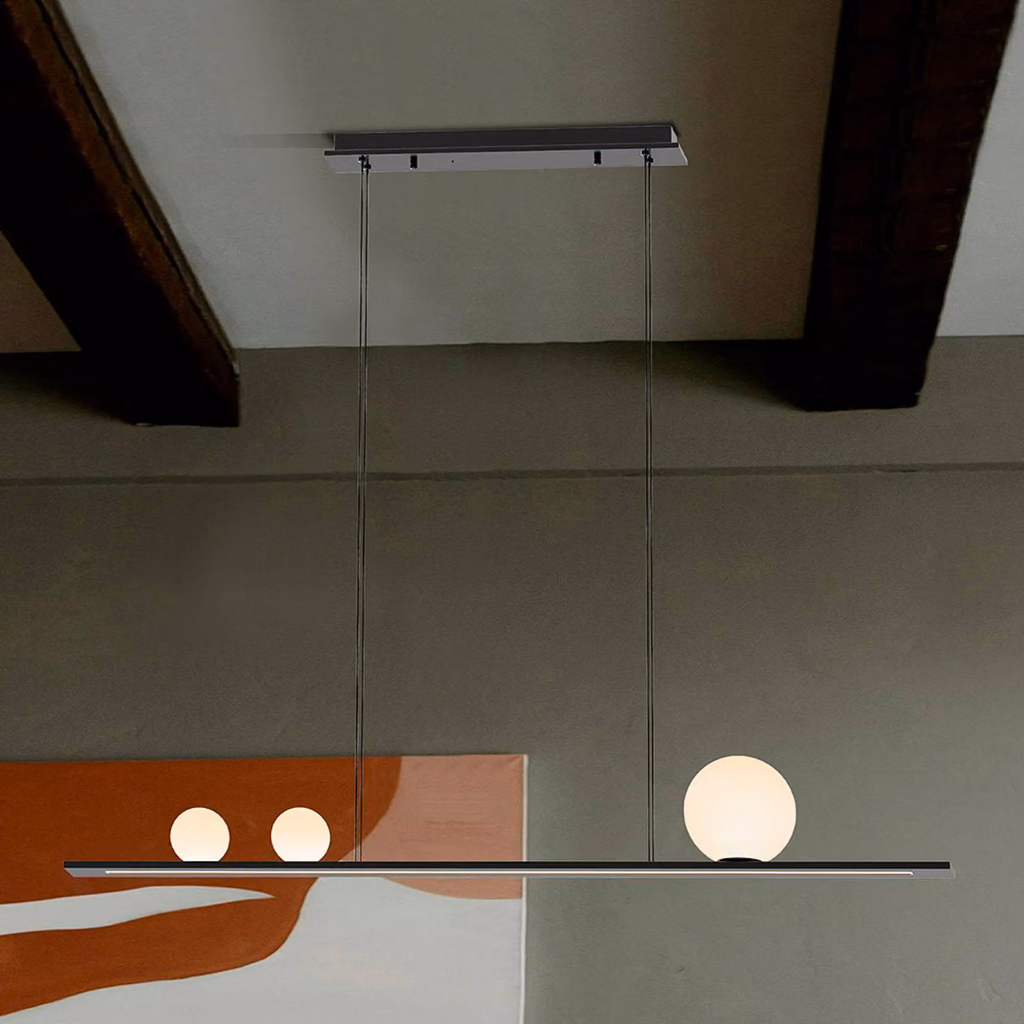 Schuller Valencia Lampada LED a sospensione Mila, nera, lunghezza 120 cm, metallo dimmerabile, Nero, Soggiorno / Sala da pranzo, Alluminio, Moderno