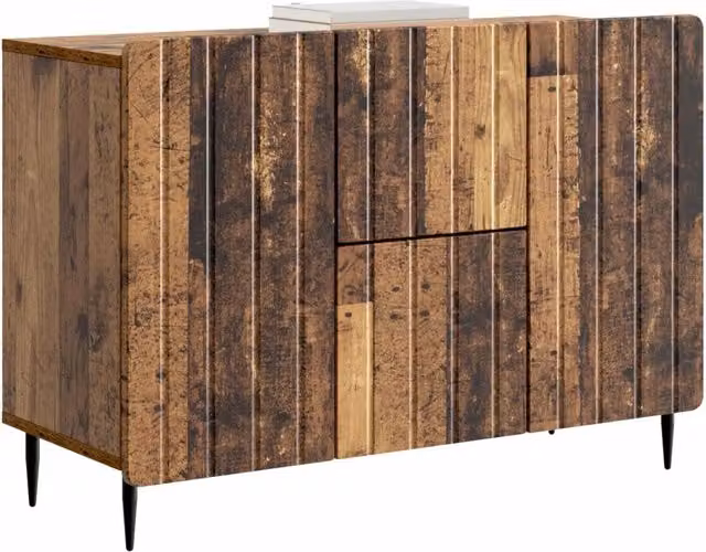 Credenza moderna in legno ingegnerizzato e metallo color marrone per soggiorno o sala da pranzo, L: 89 cm, P: 34,5 cm, H: 62 cm