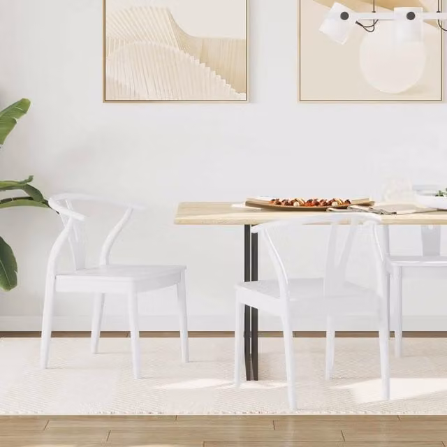 Sedia da pranzo 2 pz Legno di gomma solido Bianco e Bianco 42020417