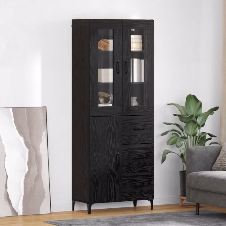Credenza moderna vidaXL in MDF nero opaco, L/P/H: 69,5 x 34 x 180 cm