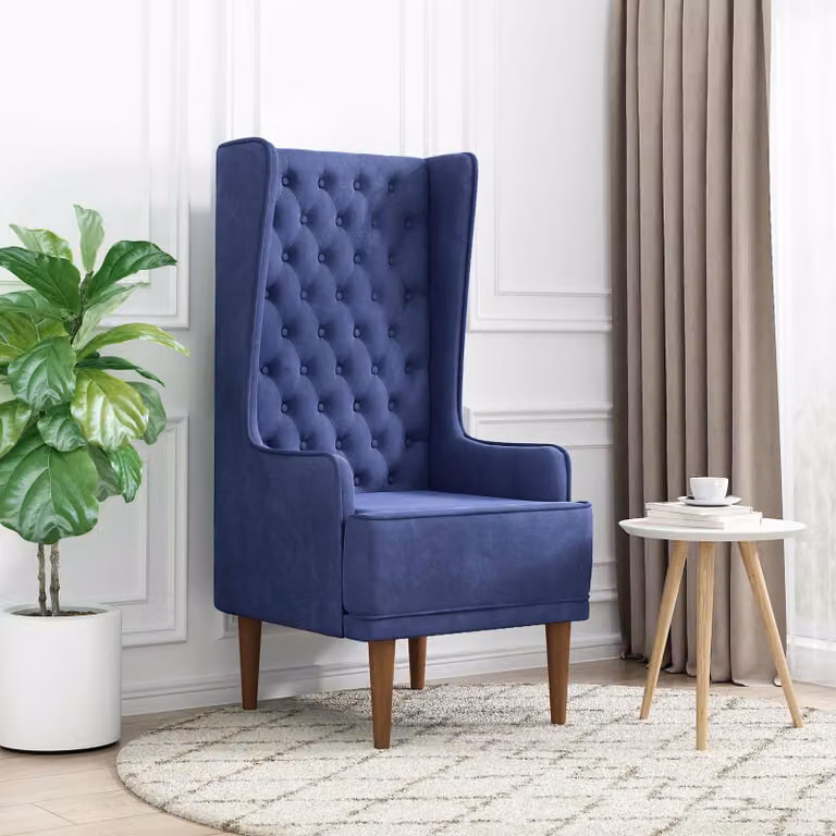Sedia con schienale alto in velluto blu stile Chesterfield vidaXL
