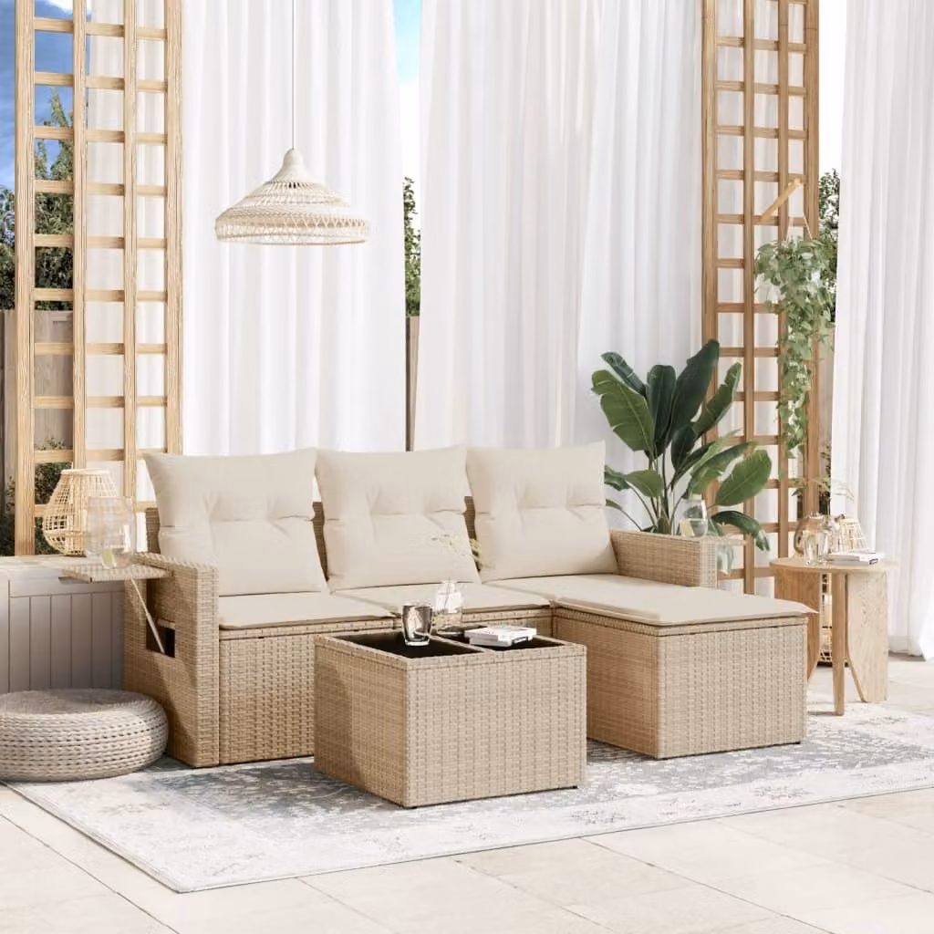 Maison Exclusive - Set Divano da Giardino 4 pz con Cuscini Beige in Polyrattan