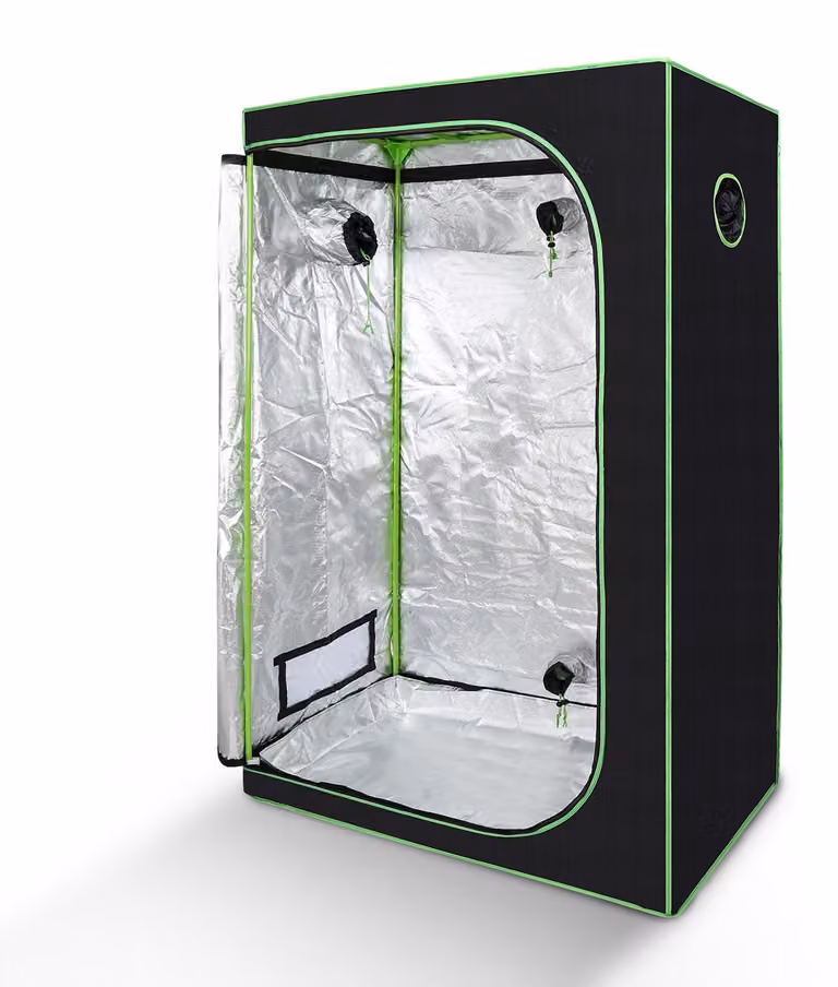 Growbox Ikodm realizzata in tessuto Oxford 600D, resistente allo strappo e ignifugo, ideale per la coltivazione di erbe aromatiche, verdure e frutta. Dimensioni: 120x60x180 cm