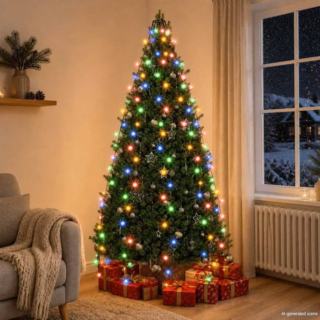 vidaXL Rete di Luci LED per Albero di Natale Multicolore, 210 LED, 210 cm