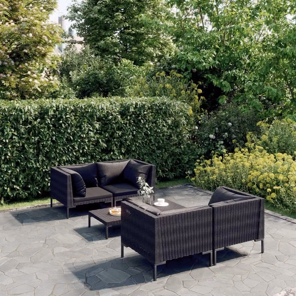 Maison Exclusive - Set da giardino da 5 pezzi con cuscini in polyrattan grigio scuro