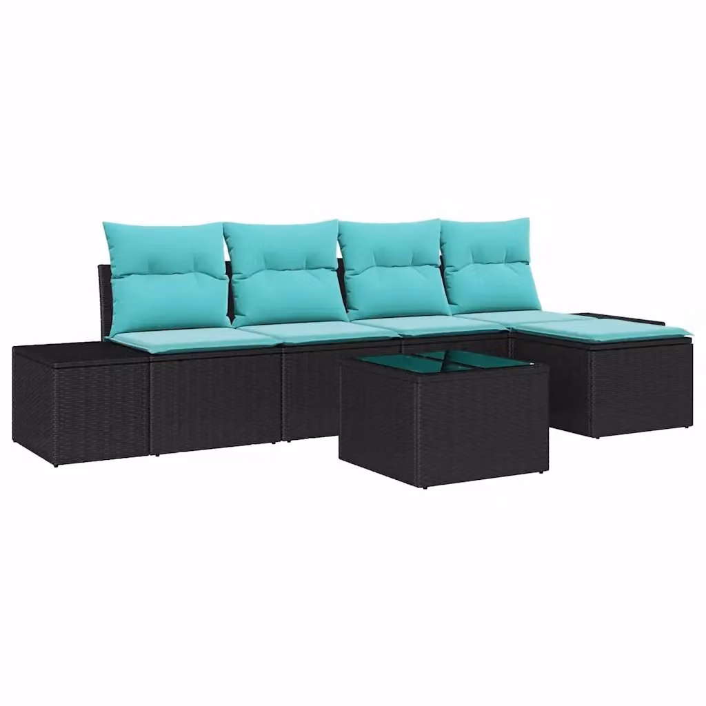 Set Divano da Giardino 5 Pezzi vidaXL con Poltrona, Tavolino e Pouf, Colore Nero e Turchese, Design Moderno a L con Struttura in Metallo e Sedute Imbottite – 2