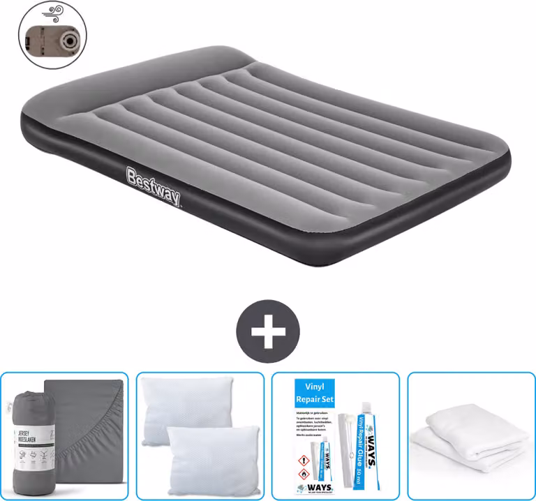 Materasso gonfiabile Bestway - Letto alla francese - 137 x 191 x 30 cm - Grigio - Accessori inclusi