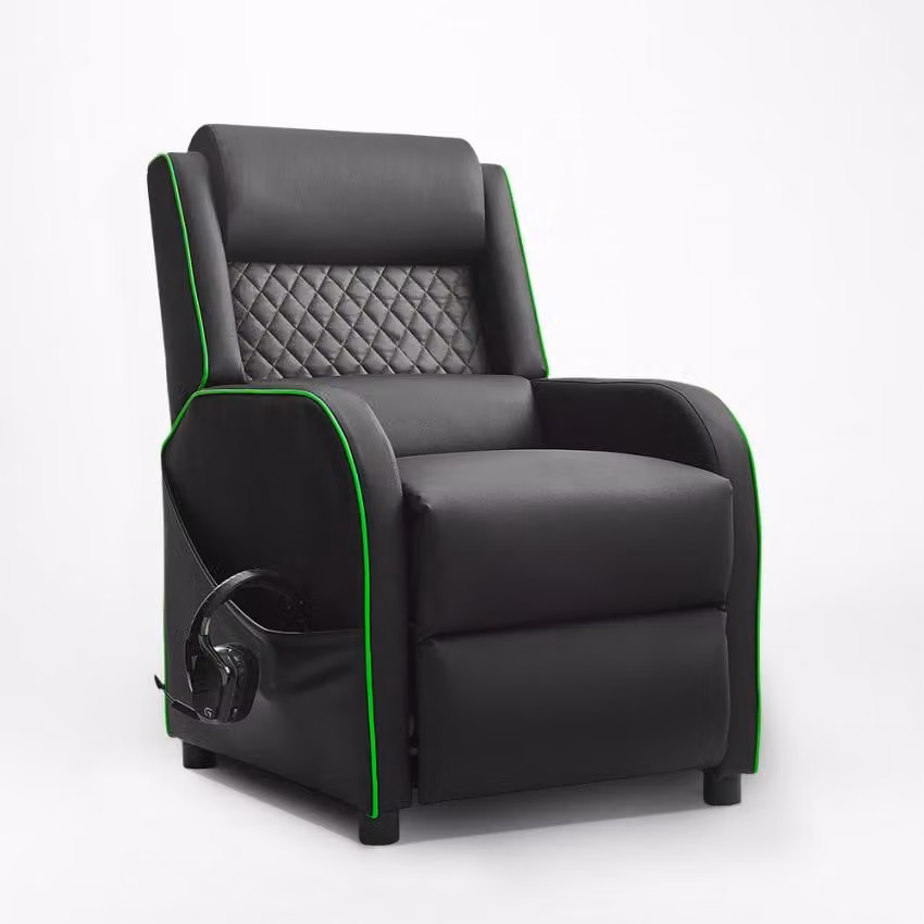 Sedia da gioco regolabile con poggiapiedi in Pelle finta Challenge - verde scuro