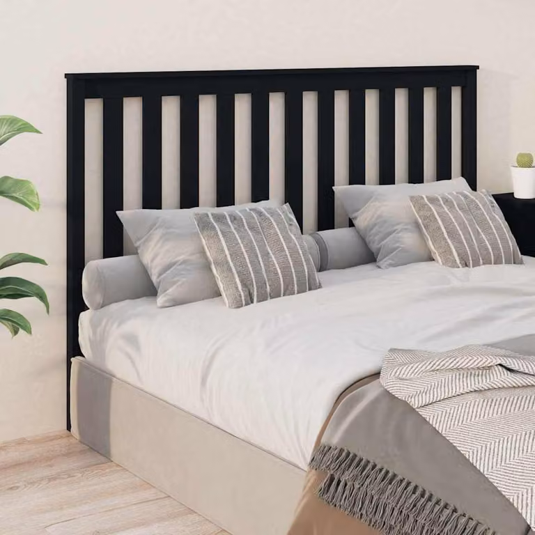 Testiera per letto moderna vidaXL in legno massello di pino, colore nero, L: 166 cm, P: 6 cm, H: 101 cm