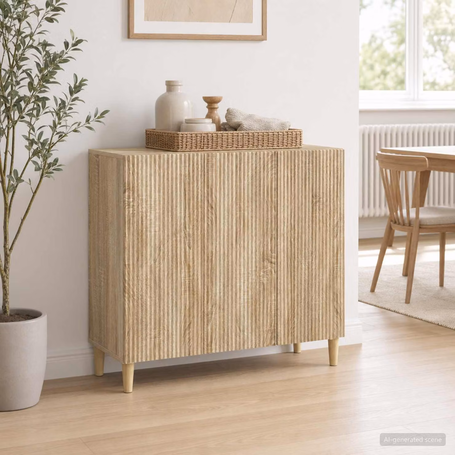 Credenza vidaXL in stile scandinavo in legno ingegnerizzato Rovere Sonoma, colore marrone e beige, L 89 x P 34,5 x H 80 cm