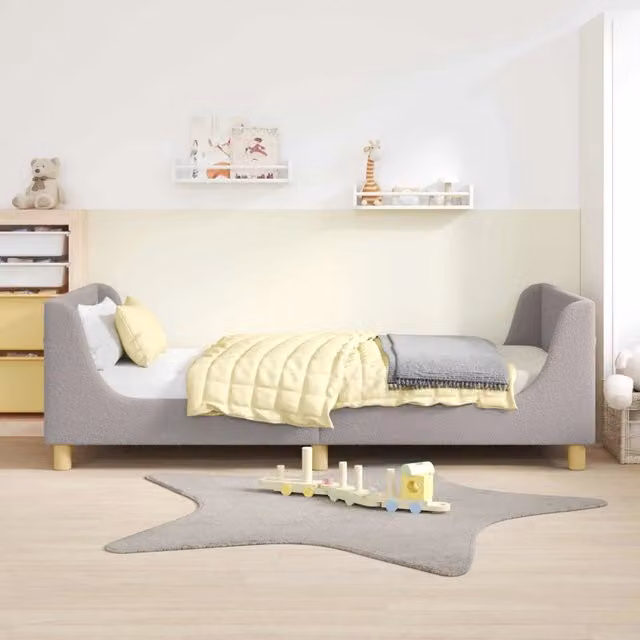 Struttura letto per bambini con testata e giroletto in tessuto boucle Grigio, L/P/H: 190 x 90 x 60 cm