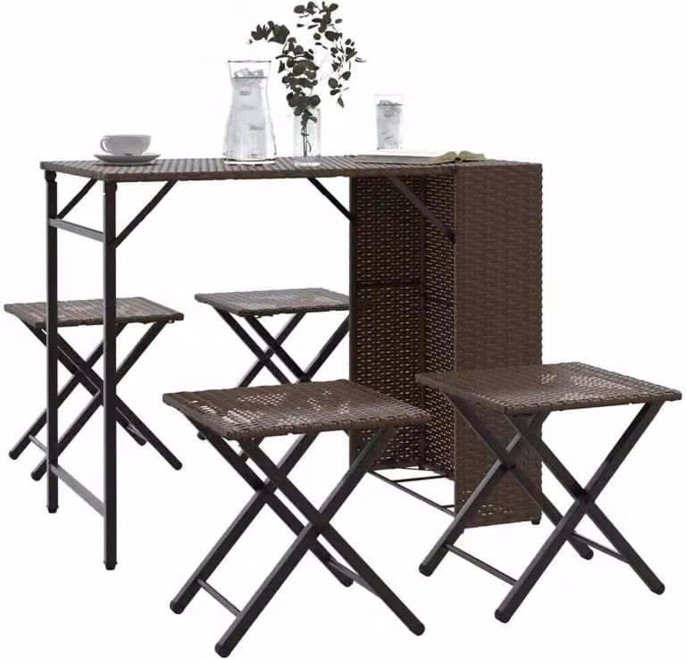 Maison Exclusive - Set da giardino/campeggio, 5 pezzi, pieghevole, color marrone, in rattan sintetico