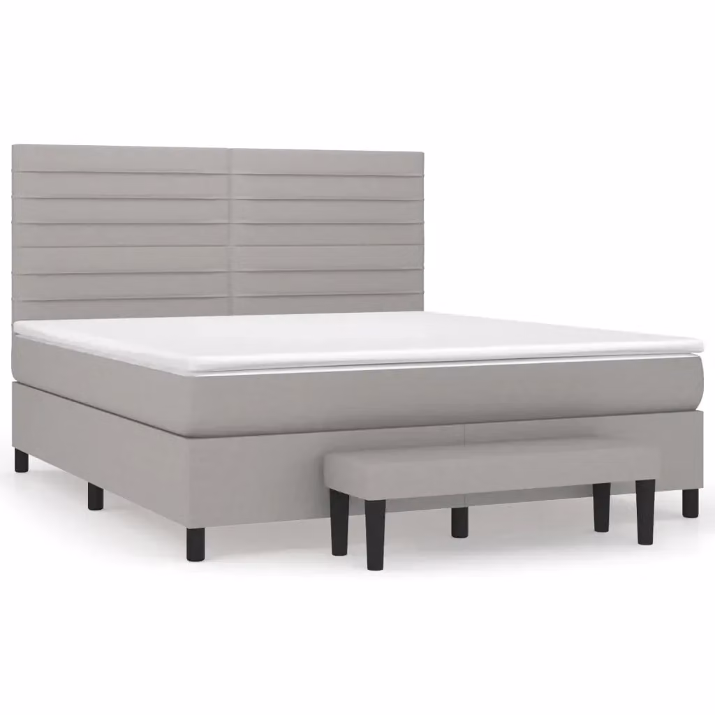 vidaXL Letto Ibrido con Giroletto a Molle e Materasso in Tessuto Grigio e Bianco, L/P: 160 x 200 cm – 2
