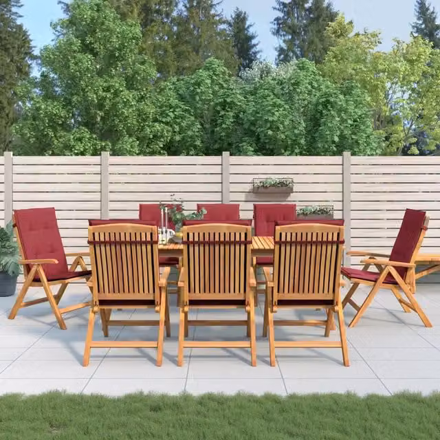 Set di 8 sedie pieghevoli reclinabili con cuscini vidaXL in legno di teak marrone e rosso