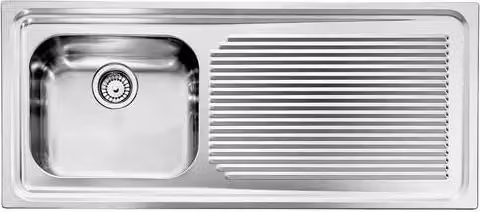 Lavello Aurora con una vasca a sinistra e gocciolatoio in acciaio inox color argento L: 116 cm, P: 50 cm