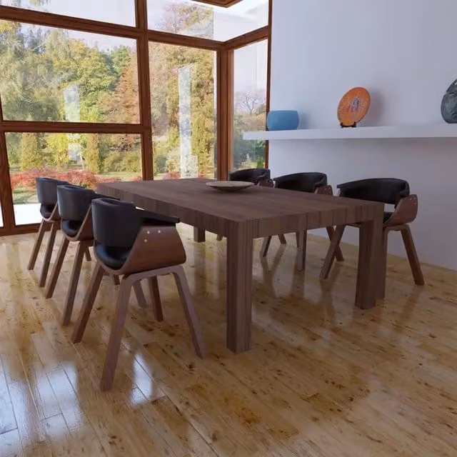 Set di 6 sedie da pranzo vidaXL in legno e similpelle nera o marrone per cucina e sala da pranzo – 1