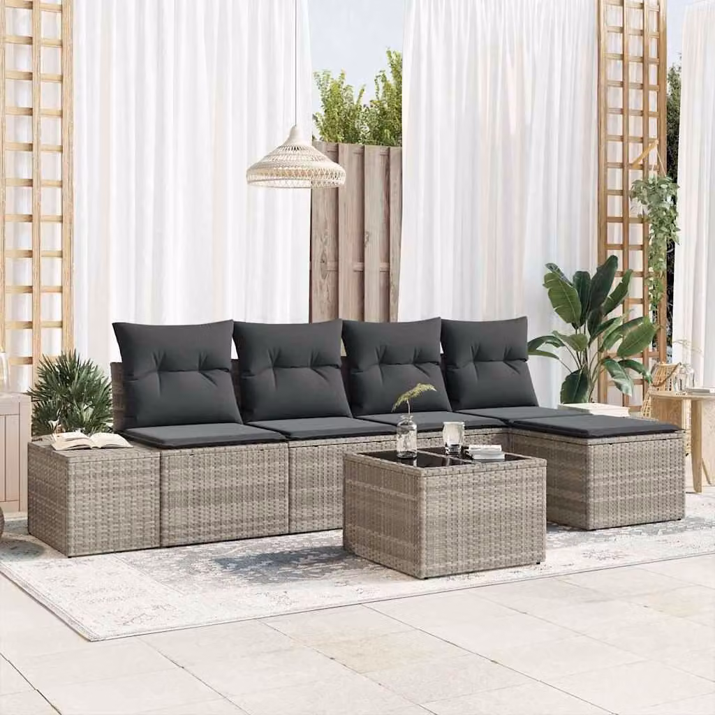 Maison Exclusive - Set Divano da Giardino 5 pcs Grigio chiaro polyrattan