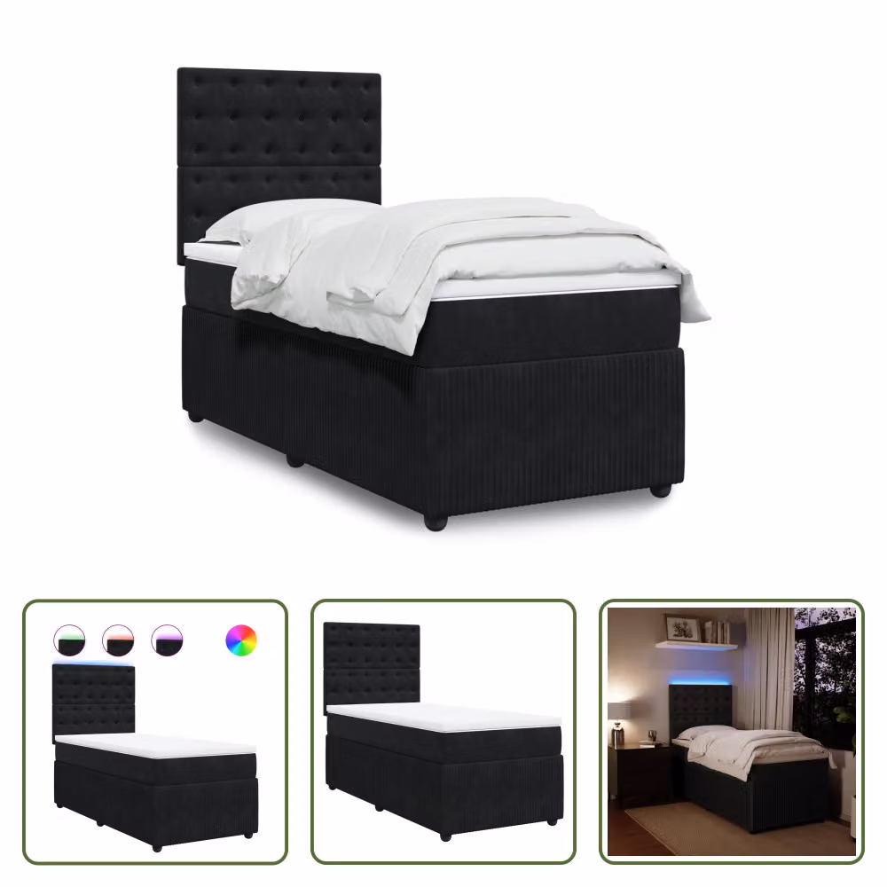 The Living Store Letto a molle con materasso nero 80x200 cm in velluto