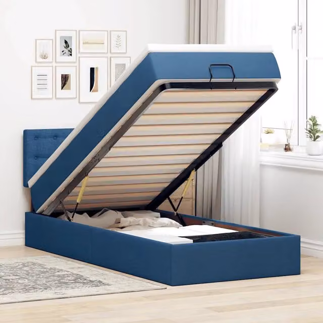 Pouf Letto con Materasso vidaXL in Tessuto Blu e Bianco L/P/H: 203 x 90 x 88 cm