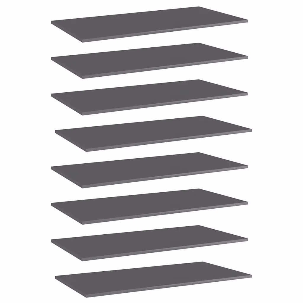 Set di 8 ripiani per libreria vidaXL in legno multistrato, colore grigio lucido, L: 80 cm, P: 30 cm, H: 1,5 cm