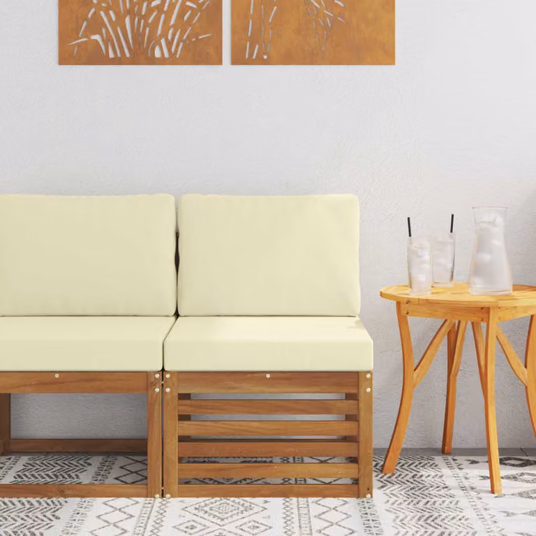 vidaXL Divano centrale per esterno in legno di acacia massello naturale colore marrone e beige