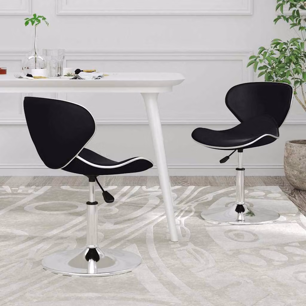Set di 2 sedie da pranzo moderne vidaXL in similpelle nera con base girevole a 360 gradi e ruote
