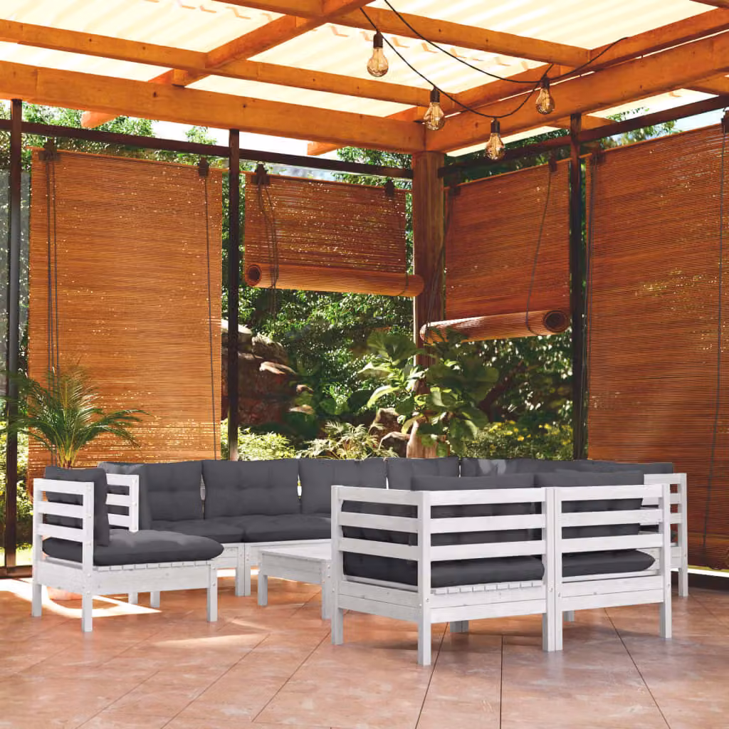 Maison Exclusive - Set Divani da Giardino 10 pz con Cuscini BiancLegno di Pino