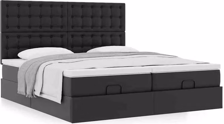 Struttura Letto Pouf con Materassi Nero 200x200 cm Pelle finta