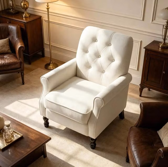 Poltrona lounge ULEVR 69x75x90 cm con seduta a molle insacchettate, rivestimento effetto lino crema