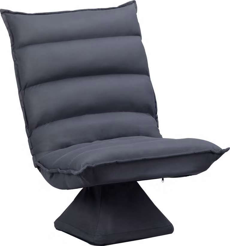 Poltrona reclinabile Moonbite, girevole a 360°, schienale regolabile in 5 posizioni fino a 120°, poltrona relax in ecopelle con lavorazione a rilievo, struttura in acciaio, rivestimento in microfibra, colore grigio scuro