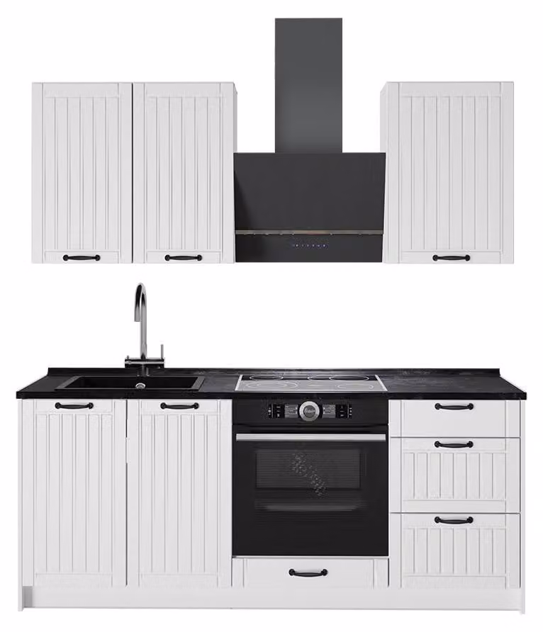 Cucina monoblocco Vicco Fame-Line Bianco rustico/Bianco 190 cm, PL Antracite, Model 64927