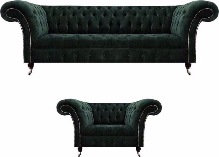 Grün Sofas Garnitur 2tlg Sofa Dreisitzer Textil Sessel Wohnzimmer Couch