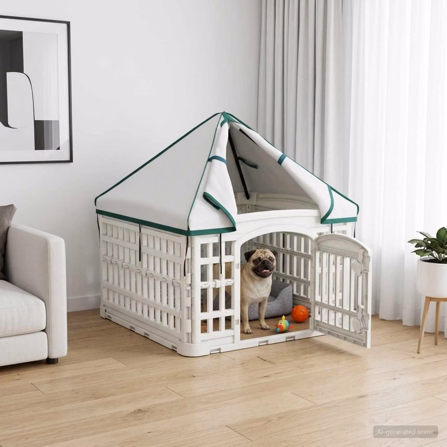 vidaXL Pannello per cani a 4 sezioni con tetto rimovibile, Bianco, L 60 cm x P 60 cm x H 82 cm