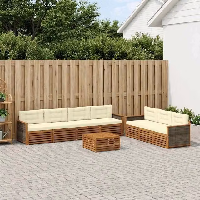 Set di divani da esterno moderno vidaXL in legno di acacia, 8 pezzi, beige e bianco – 1