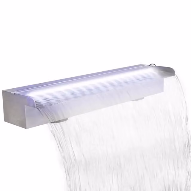 Cascata per Laghetto Rettangolare in Acciaio Inox con LED Design In, Colore Argento e Bianco, L: 60 cm