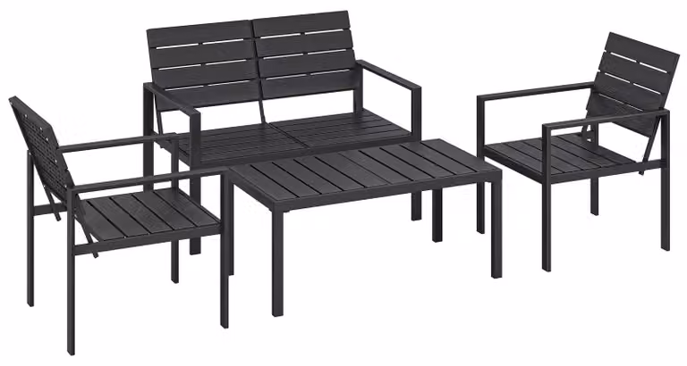 Set di mobili da giardino composto da: divano, 2 poltrone e tavolo | Colore: nero | Dimensioni: 104x71x76,5 cm