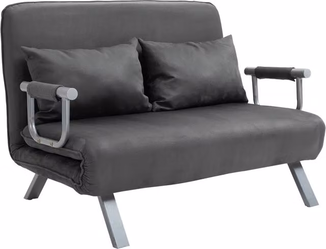 Divano Letto 2 Posti in Similpelle e Acciaio con Seduta Regolabile in 5 Posizioni, 105x80x78 cm, Grigio