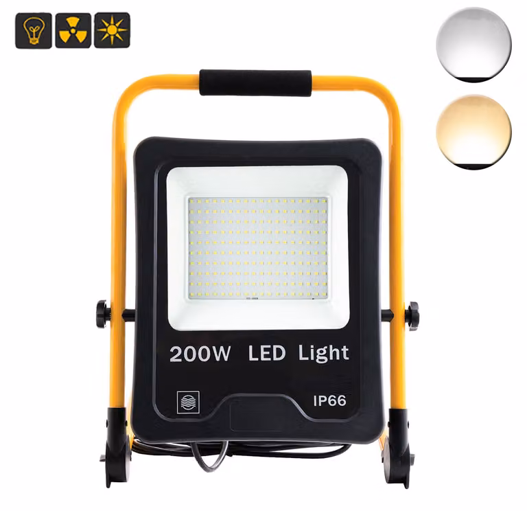VA-Cerulean, faretto LED da 200W, set da 2 pezzi, luce calda 3000K, grado di protezione IP66, faretto da cantiere, lampada da lavoro