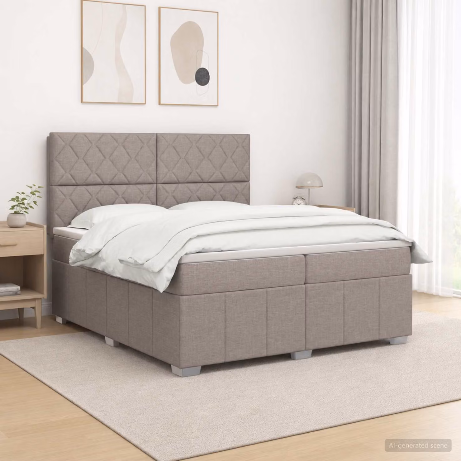 Letto box spring con materasso vidaXL in tessuto, colore tortora, L/P: 200 x 200 cm