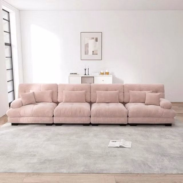 Divano letto angolare 4 posti ¨C Minimal ¨C Rosa in tessuto chenille
