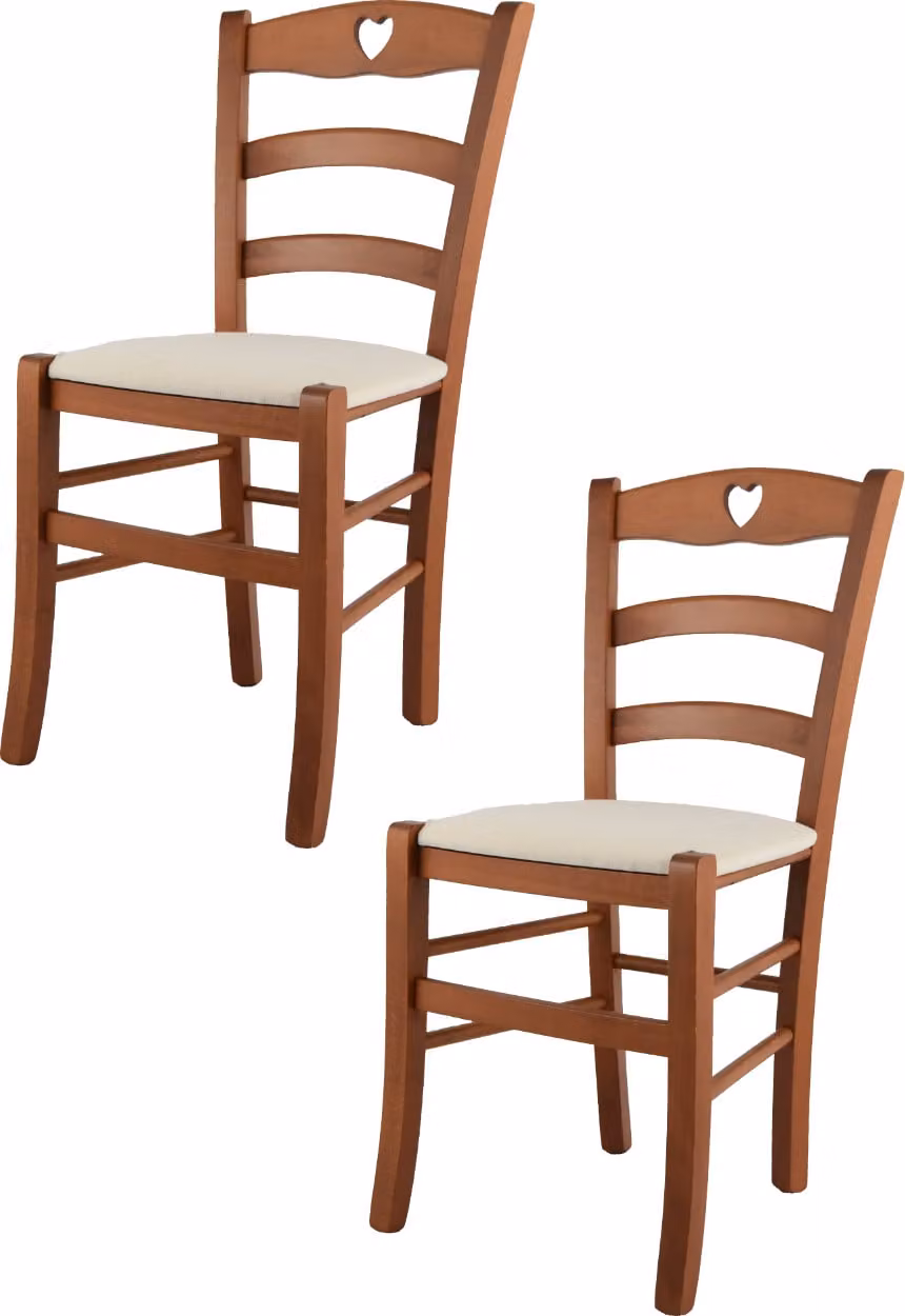 t m c s Tommychairs - Set di 2 sedie CUORE per cucina e sala da pranzo, Struttura robusta in legno di faggio laccato color ciliegio e sedile imbottito rivestito in tessuto color avorio