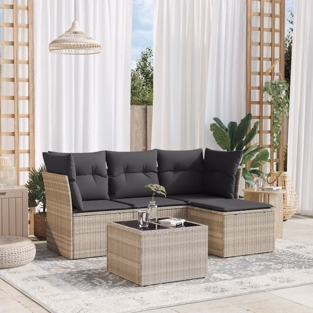 Maison Exclusive - Set Divano da Giardino 5pz con Cuscini Grigio Chiaro Polyrattan