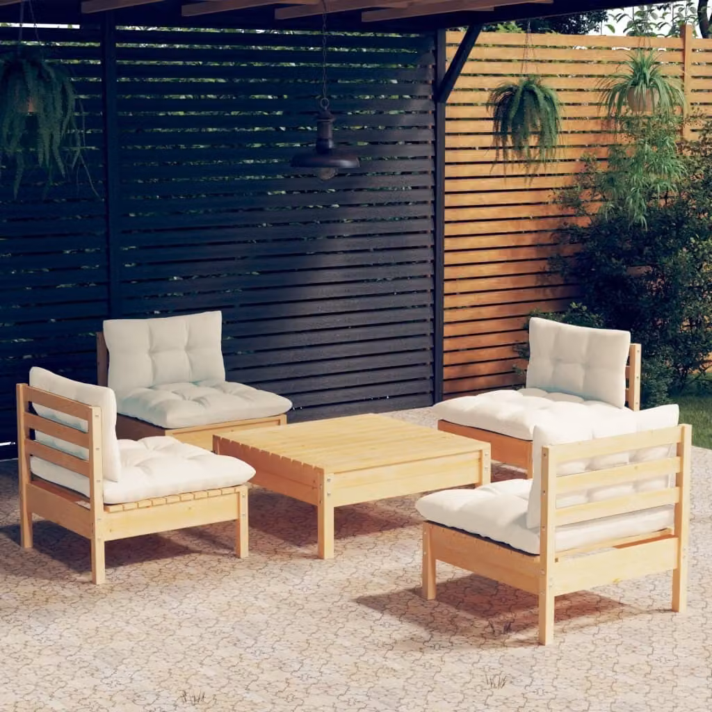 Maison Exclusive - Set Salotto da Giardino 5pz con Cuscini Crema in Legno di Pino