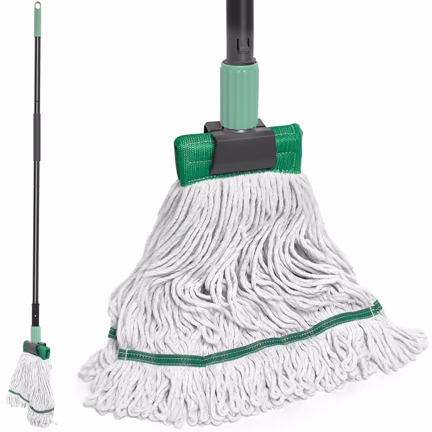 Mocio industriale con manico lungo, rivestimento in cotone, colore verde