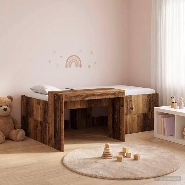 Letto alto per bambini con scrivania Legno antico 75 x 190 cm 3422689
