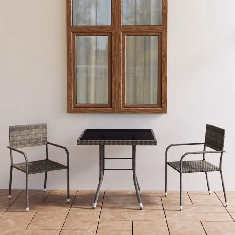 The Living Store Set da pranzo da giardino 3 pezzi in poly rattan antracite e grigio