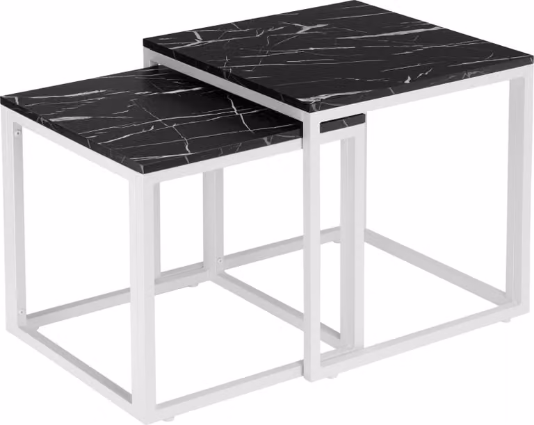 Tavolino da caffè bianco PRAVEN, piano in marmo nero