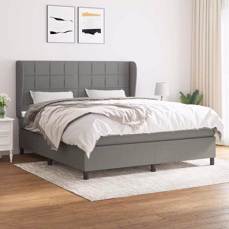 vidaXL Giroletto a Molle con Materasso Ibrido in Tessuto Grigio e Bianco L/P/H: 160 x 200 x 128 cm
